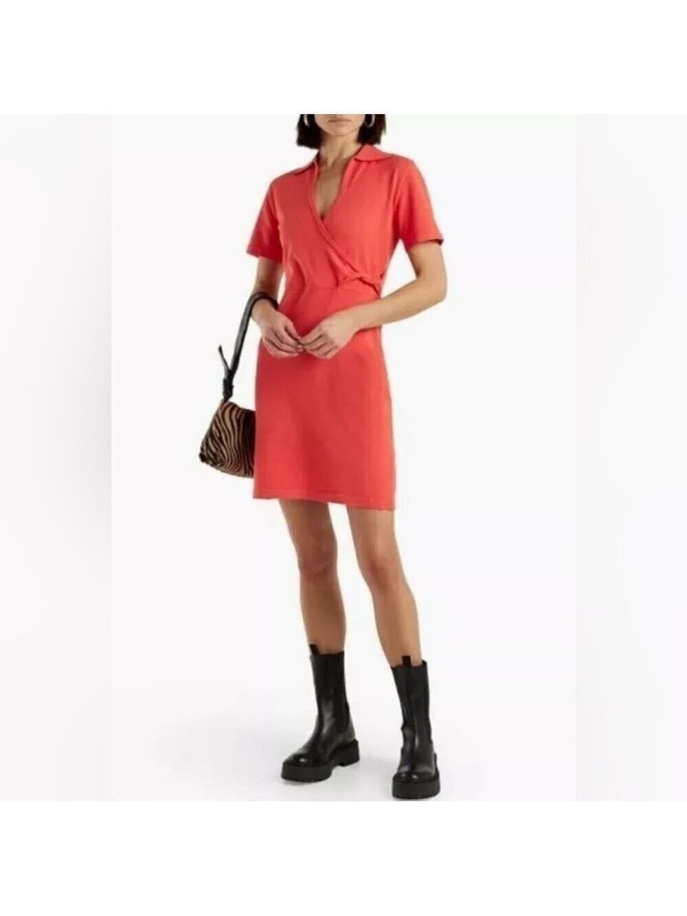 NWT Derek Lam 10 Crosby Raylen Short-Sleeve Twist Sweater Dress Coral Size Small